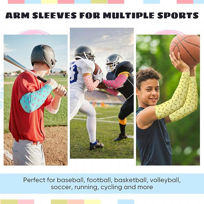 6 Pair Baseball Arm Sleeves Ice Cream Drip Palm Tree Sun Protection Youth Breathable Cooling Sleeve