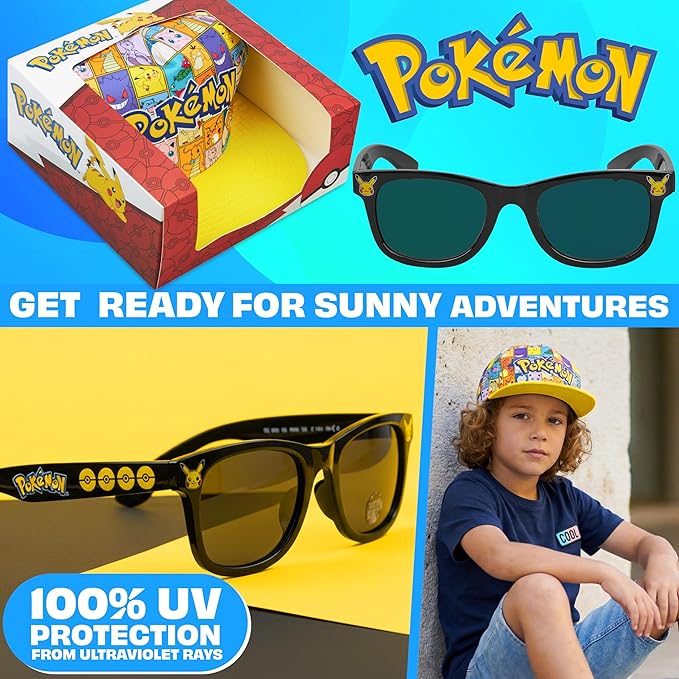 Get Trend Pokemon | Minecraft | Fortnite | Super Mario Kids Baseball Cap, Sunglasses Set UV Protection, Gamer Gifts for Boys