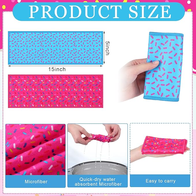 Tegeme 6 Pcs Baseball Drip Towels Donut Baseball Pocket Towels 5 x 15 Inch Ice Cream Drip Microfiber Sport Rags Absorbent Wipes for Players Coaches Blue Pink Set Training Workout Games Gift