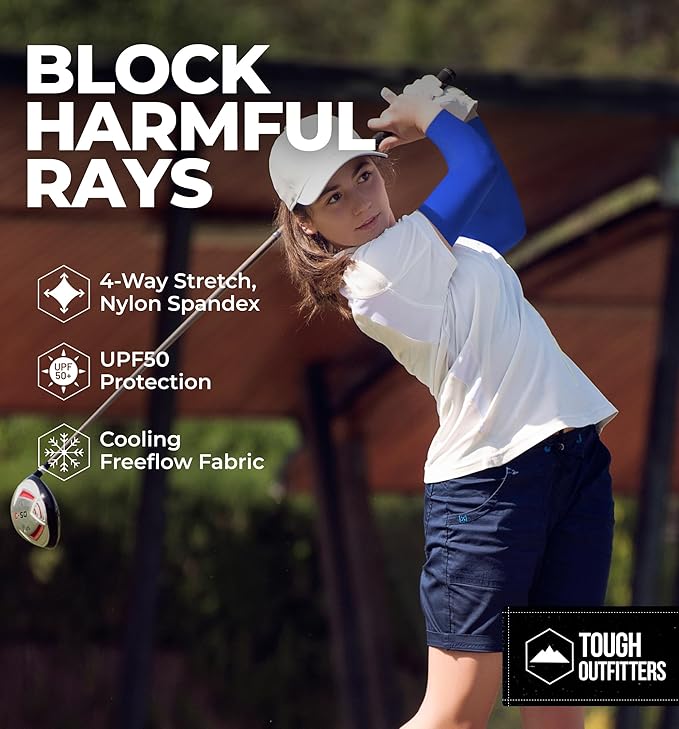 Tough Outdoors UV Arm Sleeves for Men Women - Sun Protection Sleeves - Compression Golf Baseball Cooling Tattoo Arm Sleeve