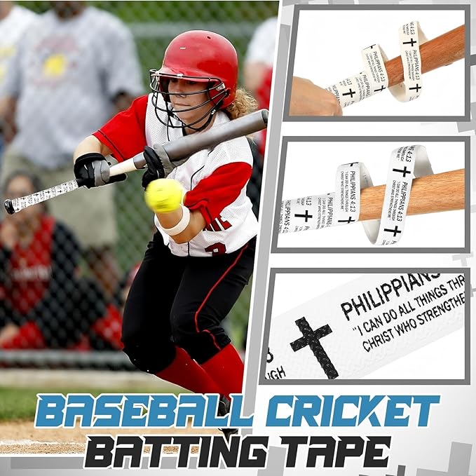 Pushglossy Christian Baseball Bat Grip Tapes 1.5mm Faith Cross Bat Grip Tape, Precut Full Adhesive Baseball Wrist Tape Scripture Design Non-Slip Religious Baseballs Grips Tapes
