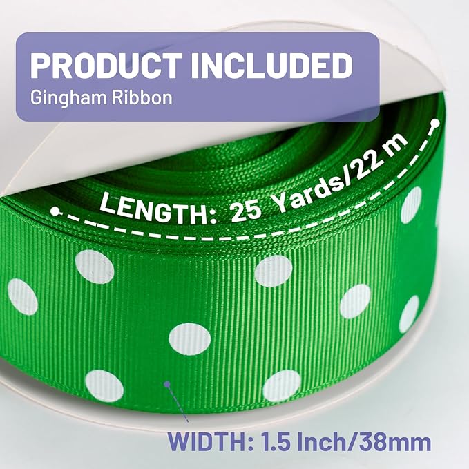 Polka Dot Grosgrain Ribbon 1.5 Inch, 25 Yards Spool Green and White Polka Dot - Image 2