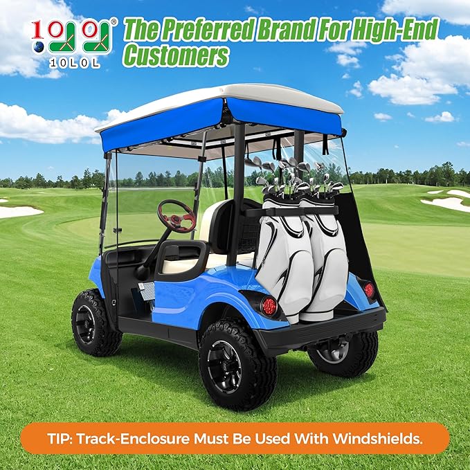 10L0L 2 Passenger Track-Style Enclosure Cover for Yamaha G29 Drive/Drive 2, Waterproof 600D Polyester Rain Shelter with Pre-Drilled Awning Track, 3-Piece Zip-Off Design, Roll-Up All Sides,Valance