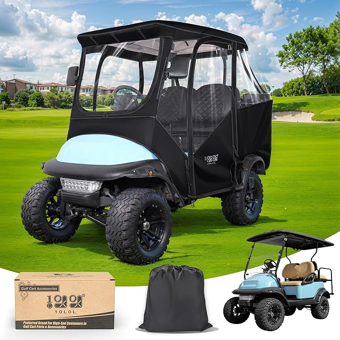 10L0L Upgrade 4 Passengers Golf Cart Enclosure for Club Car Precedent - Short Roof Deluxe 600D Enhanced Waterproof Windproof Transparent Golf Cart Driving Rain Cover with 4 Heavy Duty Zippers