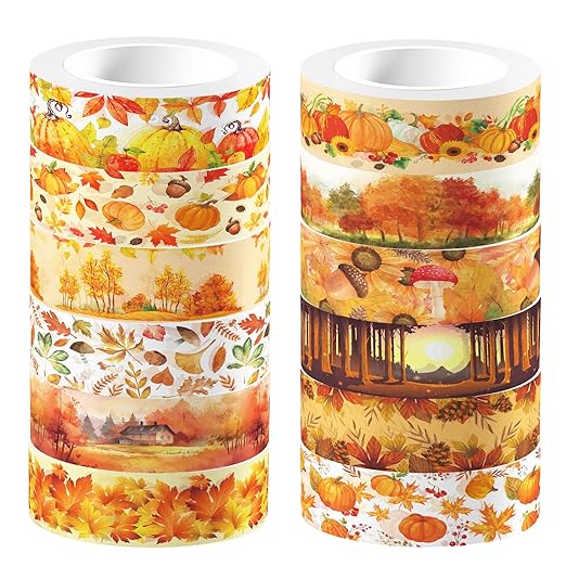 12 Pcs Thanksgiving Washi Tape Maple Leaf Print Masking Tape Pumpkin Pattern by Unknown