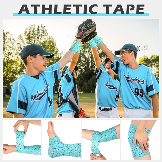 TrelaCo 1 Pcs Wrist Tape Baseball Cross Christian Athletic Tape 2in x 23ft Sports Wrap Cotton for Football Hockey Soccer Baseball Fingers Ankles Wrist Injury Wrap (Colorful Dots,Blue)