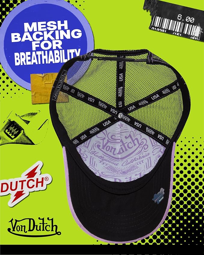 Von Dutch Unisex Trucker Hat - Velvet Curved Bill Mesh Back Retro Classic Adjustable Snapback Baseball Cap for Men and Women