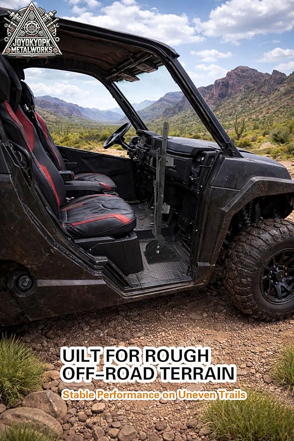 JOYOKYOPK UTV Gun & Tool Holder Floor Mount Rack – Adjustable Steel Gun Rack for Flat Floor UTVs, Fits Polaris Ranger RZR General Defender Mule & Golf Carts