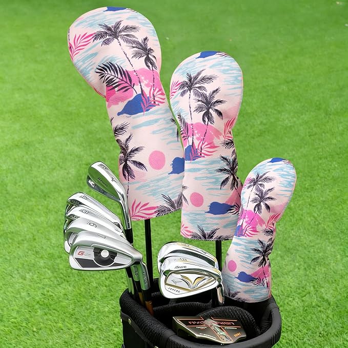 Golf Club Head Covers for Men Women, PU Leather Golf Headcover for Driver Fairway Wood and Hybrid, Funny Golf Accessories