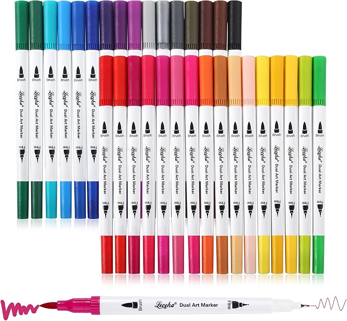 Dual Tip Art Markers Pens for Kids Adult Coloring Books Artist Fine and Brush by Leceha1