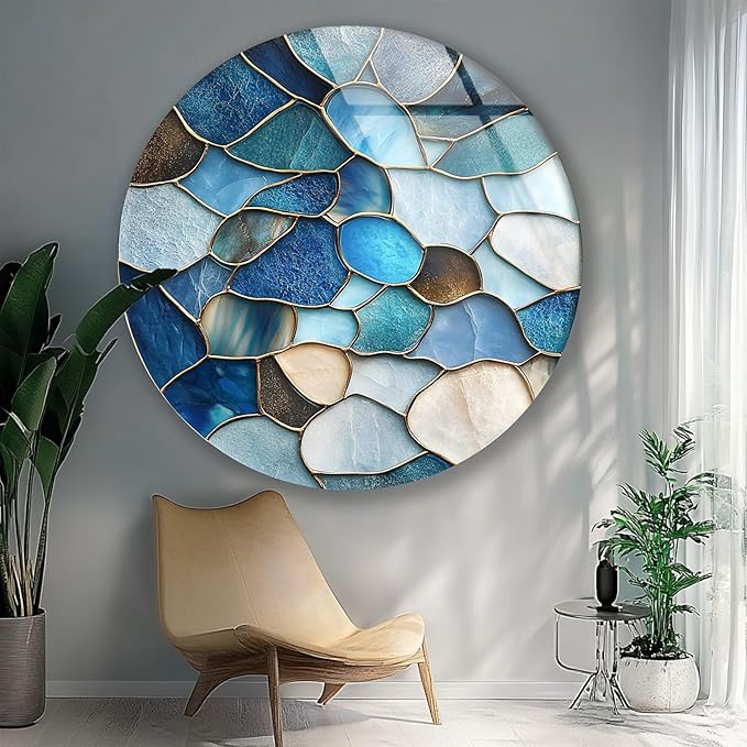 My Photostation.com 31.5'' Diameter Coastal Blue Stone Mosaic Round Glass Wall - Image 2