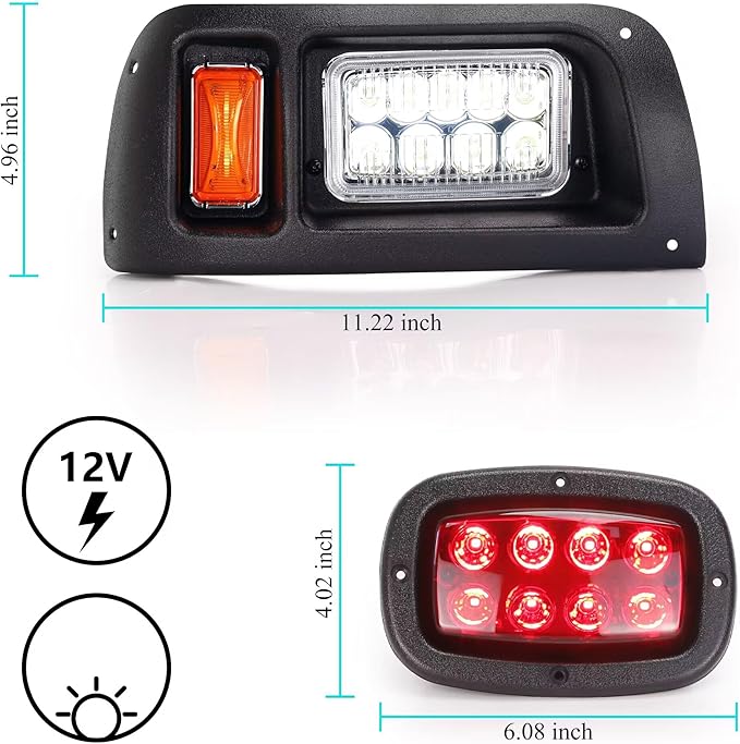 Club Car DS Golf Cart 12V Headlight & Tail Light Kit with Turn Signals & Brake Lights, Fits Gas & Electric Models