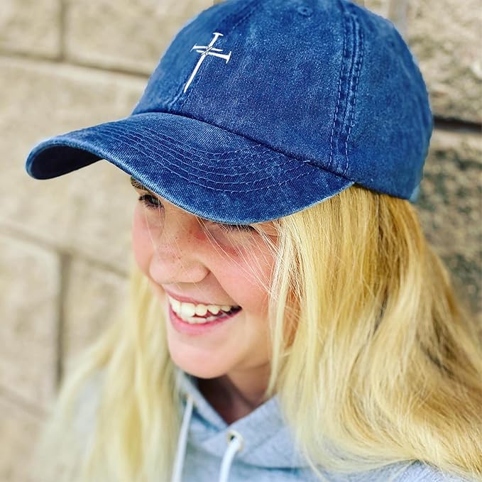 Christian Redeemed Cross Nails Hats for Men Women, Vintage Adjustable Cotton Embroidered Front & Back Baseball Cap