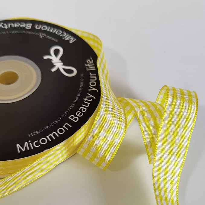 Yellow Gingham Plaid Checked Ribbon 25 Yards Each Roll 100% Polyester - Image 5