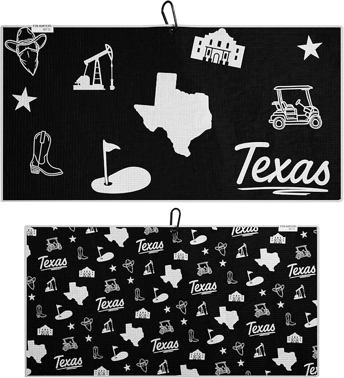 Pin Hunters Texas-Themed Microfiber Golf Towel | Premium Waffle Towel with Clip | Large 31"×15.5" Towel for Golf Bags | Accessories for Men | Fun Gift for Husband | USA Pride