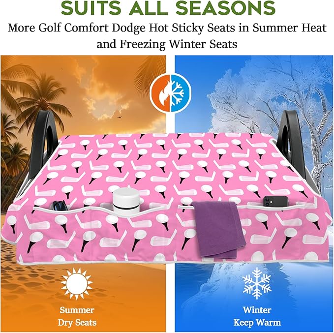 Golf Cart Seat Covers Club Car Golf Cart Accessories 4 Pockets Golf Carts Seat Towel Blanket for Men Women Golf Cart Decor