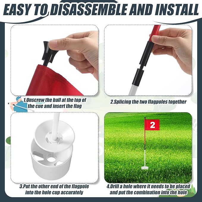 Lenwen 6 Set Golf Flagstick Golf Pin Flag Hole Cup Set Putting Green Poles Nylon Practice Portable Putting Green Gifts for Yard Backyard Garden Driving Range