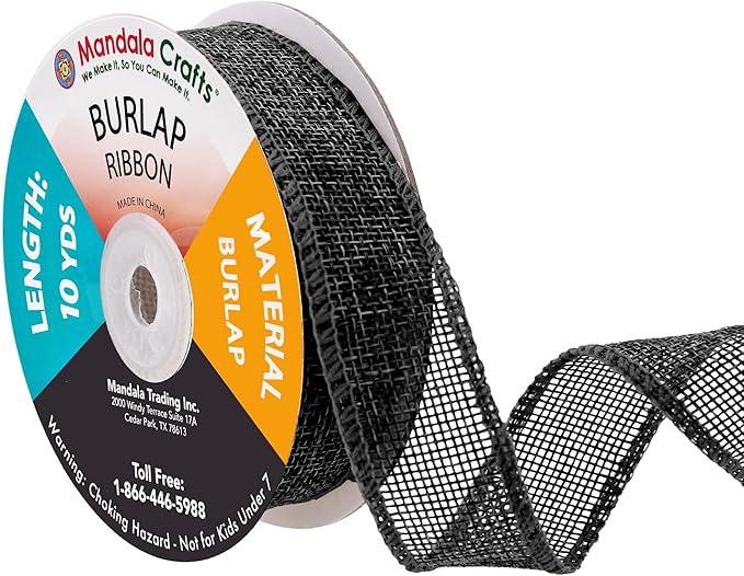 Mandala Crafts Black Burlap Ribbon 1 Inch Wide Jute Ribbons by MandalaCrafts