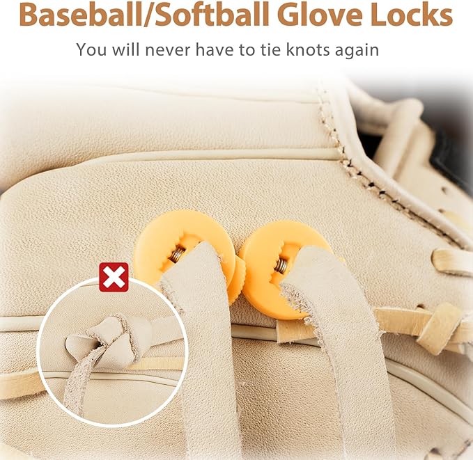 Glove Locks, 8-Pack Baseball/Softball Glove Lace Locks – Vibrant Colors, No Retie Knots, Spring-Lock Tech, Durable Design.