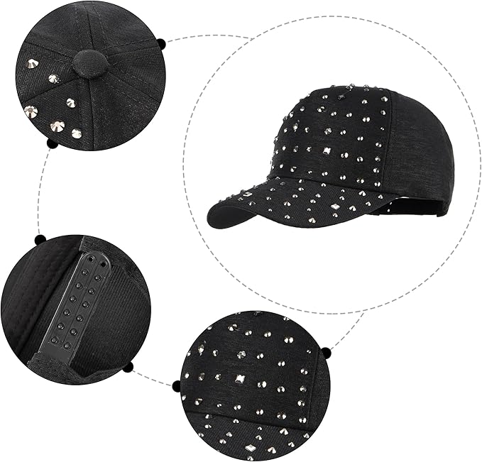Hoce Fashion Rhinestone Denim Baseball Cap Studded Bling Hat for Women
