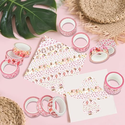12 Rolls Fairy Washi Tape Set, Fairy Mushroom Butterfly Floral Decorative Tape - Image 3