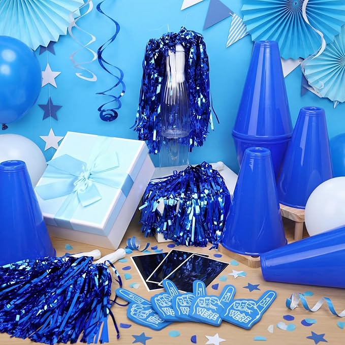 12 Set Team Spirit Accessories for Cheerleading Cheer Megaphone Pom Poms and We're #1 Fan Foam Finger Cheerleader Gifts for Sports Events Football Baseball Cheering Supplies