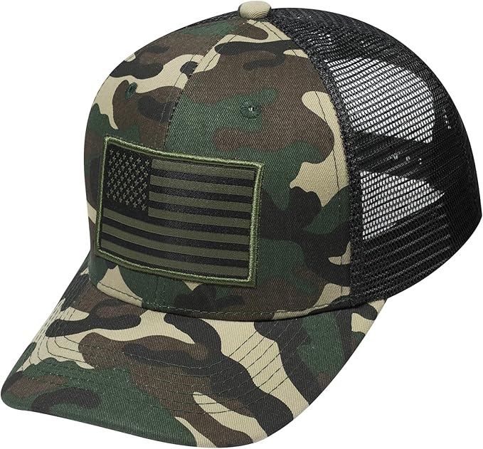 American Flag Trucker Hat, Patriotic Baseball Cap for Men & Women, Breathable Mesh Adjustable Snapback, USA Flag Patch