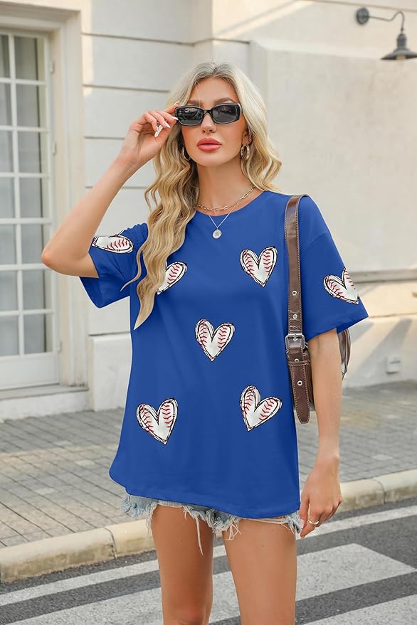 MOUSYA Baseball Shirts Women Oversized Baseball Mom Tshirt Baseball Heart Graphic Tee