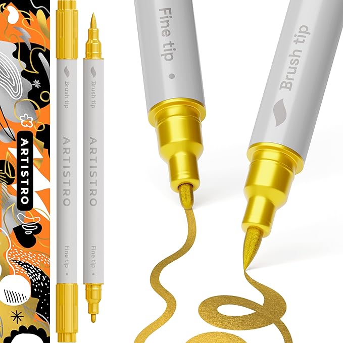 ARTISTRO 2 Gold Dual-Tip Acrylic Paint Pens by ARTISTRO
