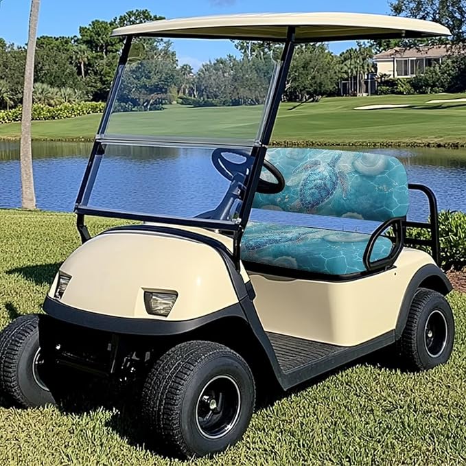 Bulopur Sea Turtle Golf Cart Seat Towel Covers Blue Non-Slip Elastic Golfcart Front Seat Cover Compatible with EZGO & Club Car Universal Golf Cart Accessories
