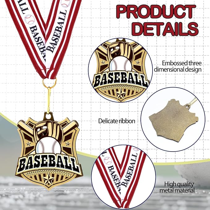 Ecation Medals with Neck Ribbons Soccer Awards Medals Baseball Team Awards Softball T-Ball Flag Football Trophy for Kids Sports Competitions Celebration Gift