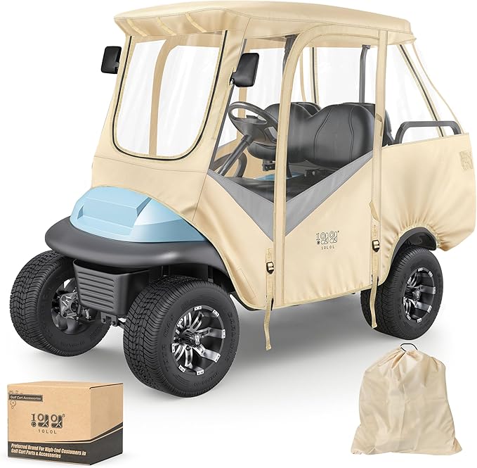 10L0L 4-Passengers Golf Cart Enclosure for Club Car Precedent 57" Short Roof, 600D Waterproof Clear Rain Cover with Security Side Mirror Openings, All Weather Waterproof Snowproof Driving Covers