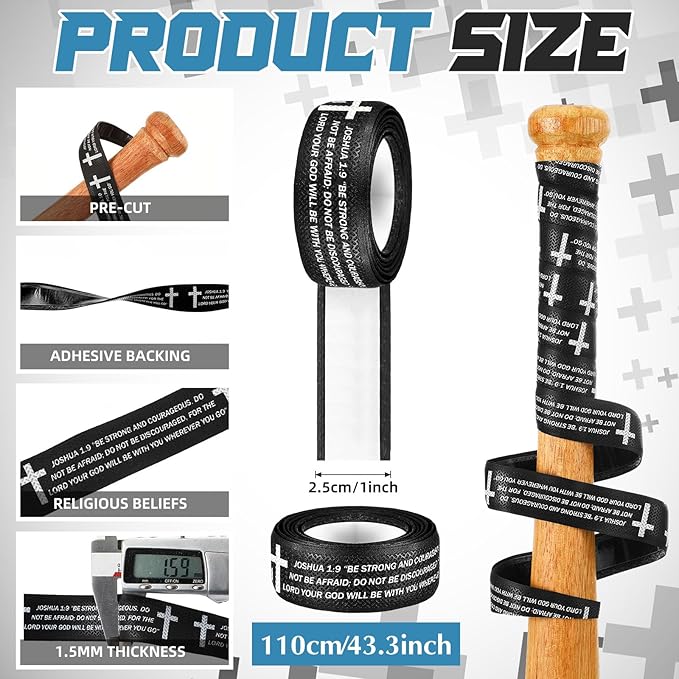 Pushglossy Christian Baseball Bat Grip Tapes 1.5mm Faith Cross Bat Grip Tape, Precut Full Adhesive Baseball Wrist Tape Scripture Design Non-Slip Religious Baseballs Grips Tapes