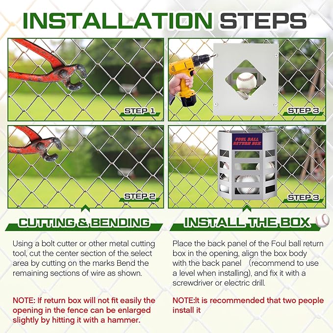 Yaocom 1 Pcs Baseball Foul Ball Return Box for Chain Link Fence, Softball Field Ball Retrieval Station, Metal Training Equipment for Batting Practice, Outdoor Dugout Accessory 9.8 x 4.9 x 8.8 Inch