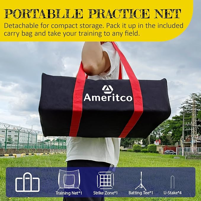 Baseball Net，7x7ft Baseball Practice Net with Tee and Target, Large Pocket Sports net for Hitting/Batting/Pitching/Throwing,Scratch Resistant Base, Versatile Use for All Levels