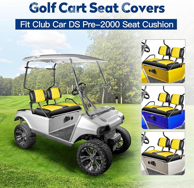 NOKINS Golf Cart Seat Covers Fit Club Car DS Pre-2000 OEM Standard Seat Cushion, Golf Cart Vinyl Diamond Front Seat Covers, Soft/Scratch-Resistant/No Stapler Needed