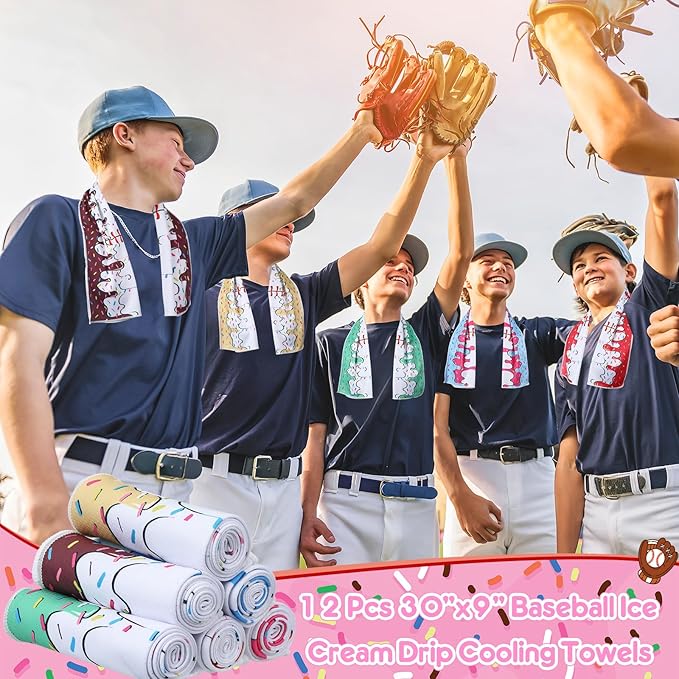 Peryiter 12 Counts Mini Cooling Towel, 30" x 9" Baseball Softball Soccer Golf Sweat Towel, Breathable Chilly Rag, Microfiber Sport Rags for Team Gym Running Coach Gift