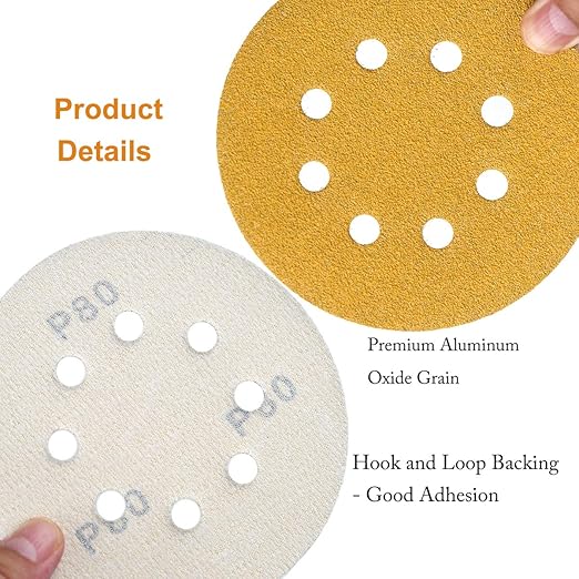 5-Inch 8-Hole Hook and Loop Sanding Discs, 60/80/120/220/400 Assorted Grits - Image 5