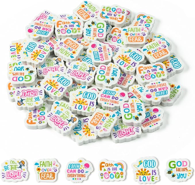 60Pcs Christian Inspirational Mini Eraser Back to School Inspirational Faith by BZaber