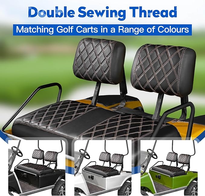NOKINS Golf Cart Seat Covers Fit Club Car DS Pre-2000 OEM Standard Seat Cushion, Golf Cart Vinyl Diamond Front Seat Covers, Soft/Scratch-Resistant/No Stapler Needed