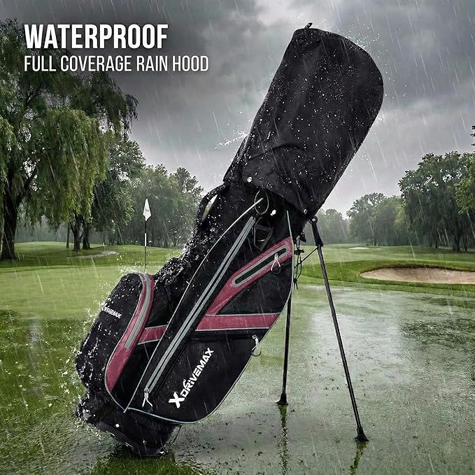 XDriveMax Golf Stand Bag with Accessory Pack, Lightweight 8-Way Top Dividers Golf Bag with Stand, Includes Insulated Cooler Pocket, Dual Strap & Rain Cover