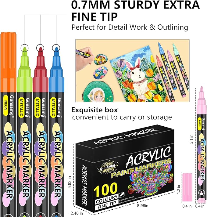 Gunsamg Fine Tip Acrylic Paint Markers – 100 Colors Acrylic Paint Pens - Image 2