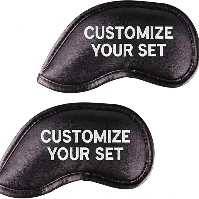 All Teed Up Premium Magnetic Leather Iron and Wedge Golf Club Head Covers | Set of 10 | Fits Most Clubs | Embroidered Club Label on Both Sides of Club Head Cover