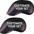All Teed Up Premium Magnetic Leather Iron and Wedge Golf Club Head Covers | Set of 10 | Fits Most Clubs | Embroidered Club Label on Both Sides of Club Head Cover