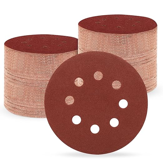 5 Inch 8 Hole Sanding Discs, Round Aluminum Oxide Sand Paper Discs by Huopueit