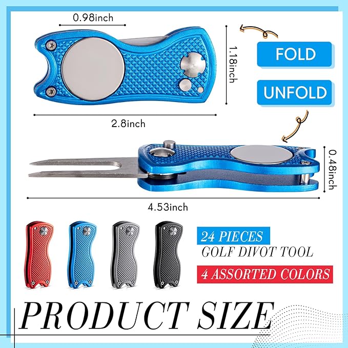 Poen Pcs Golf Divot Tool Golf Repair Tool with Magnetic Ball Marker and Popping Button Metal Foldable Switchblade Repair Fixer for Golfers Prizes