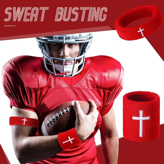 Soulchen 4 pcs Cross Bicep Bands Wrist Bands Christian Arm Sweat Wristbands Absorbent Armband for Men Women Football Baseball Players Sports Activities Supplies