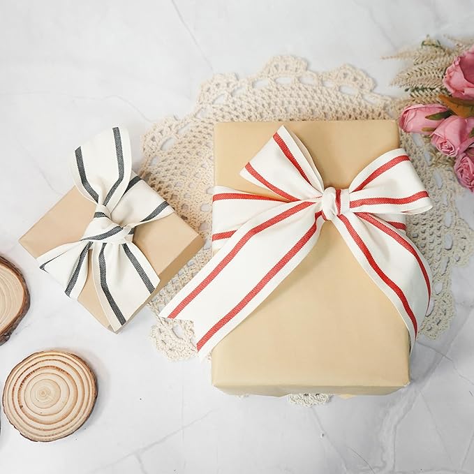CT CRAFT LLC Ivory Cotton Red Stripes Ribbon 2" x 10 Yards - Image 5