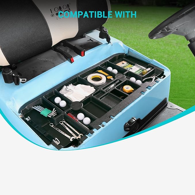 10L0L Golf Cart Under Seat Storage Tray Fits EZGO TXT, RXV, Club Car DS, Club Car Precedent, Yamaha G29, Electric Vehicle with Original Trojan Battery Underseat Organizer Container Holder Plate