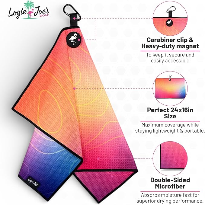 Logie Joe's Novelty Golf Towel | Premium Double-Sided Microfiber | Magnetic Towel w/Carabiner | 24 x 16 in (Adult Humor Designs) (Milk & Cookies)